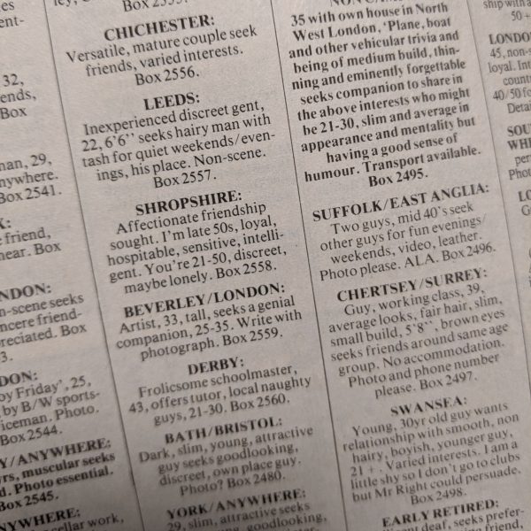 Gay personal ads and phone lines